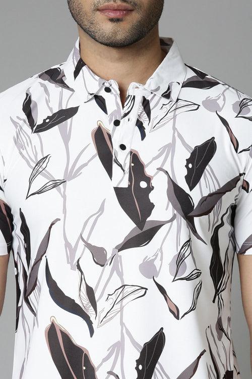 Vista-White Printed Polo T-Shirt