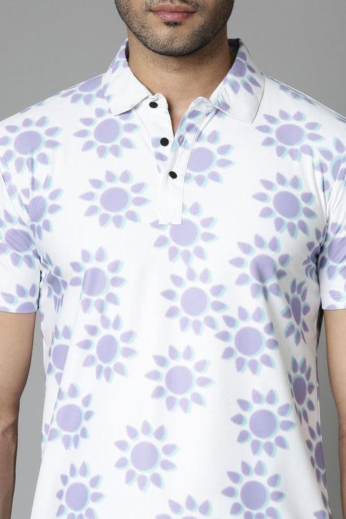 Powder-White Printed Polo T-Shirt