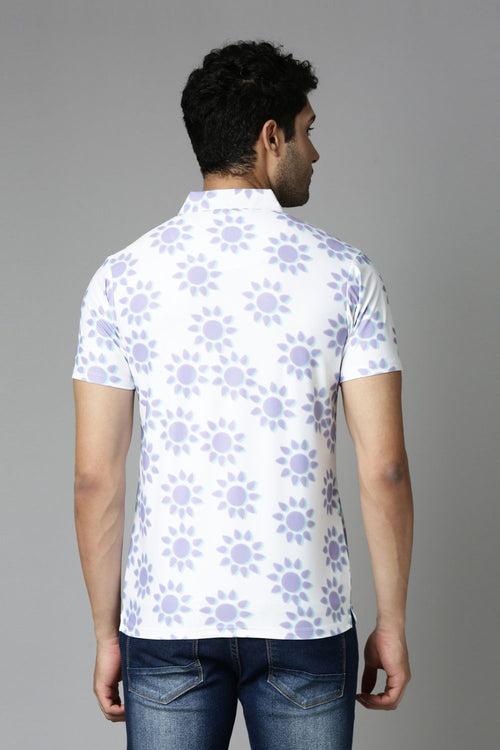 Powder-White Printed Polo T-Shirt