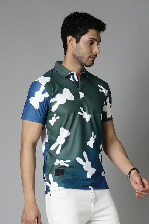 Blue-Lagoon Printed Polo T-Shirt