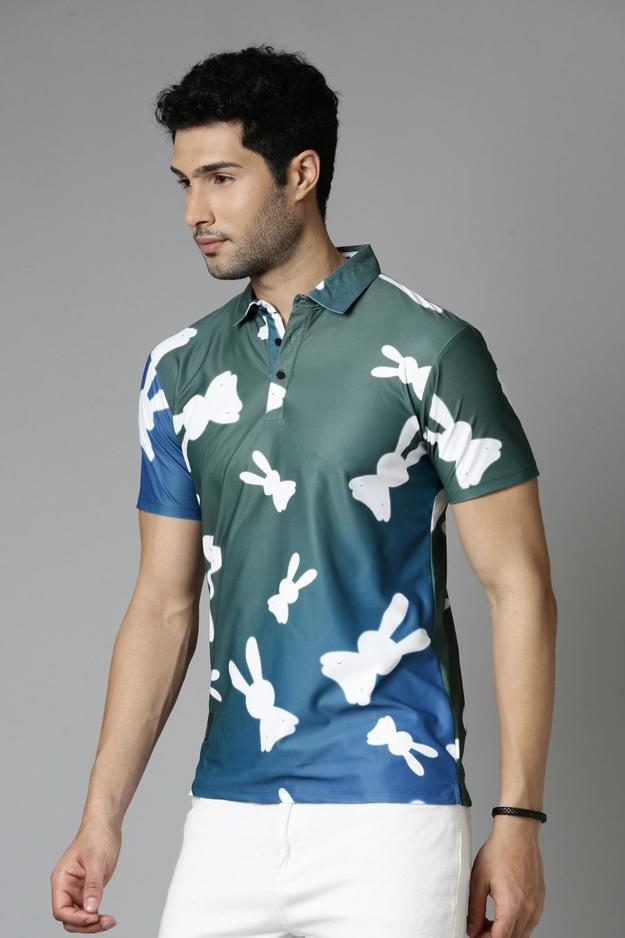 Blue-Lagoon Printed Polo T-Shirt