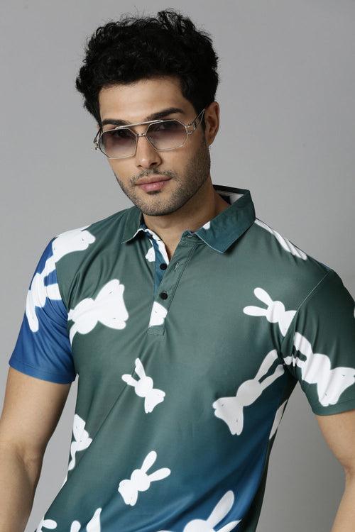 Blue-Lagoon Printed Polo T-Shirt