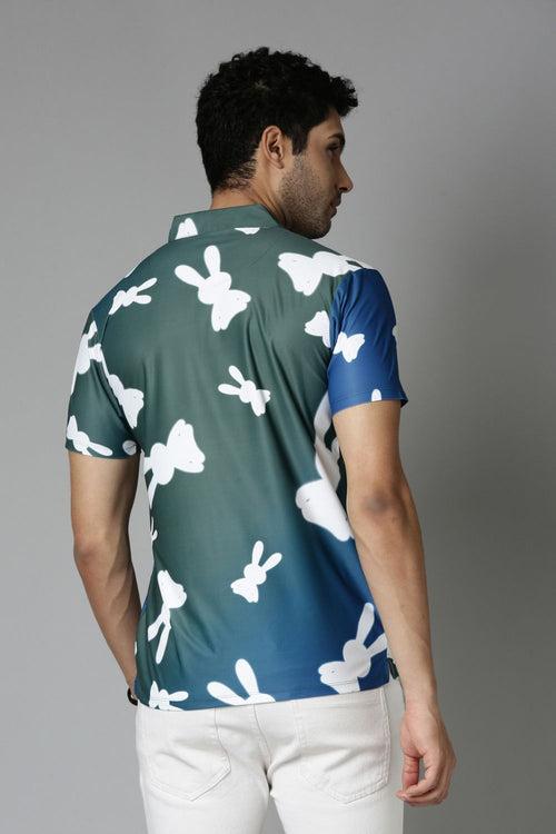 Blue-Lagoon Printed Polo T-Shirt