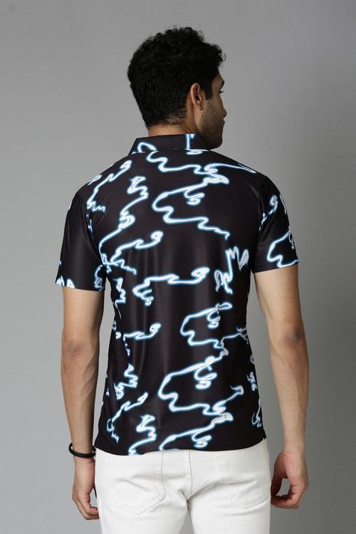 Midnight-Black Printed Polo T-Shirt