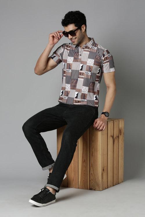 Caramel Printed Polo T-Shirt