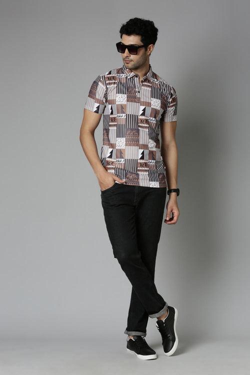 Caramel Printed Polo T-Shirt