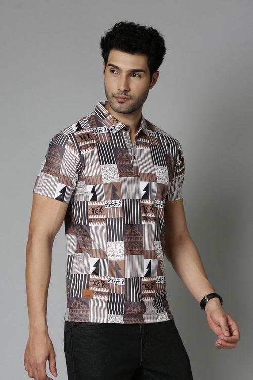 Caramel Printed Polo T-Shirt