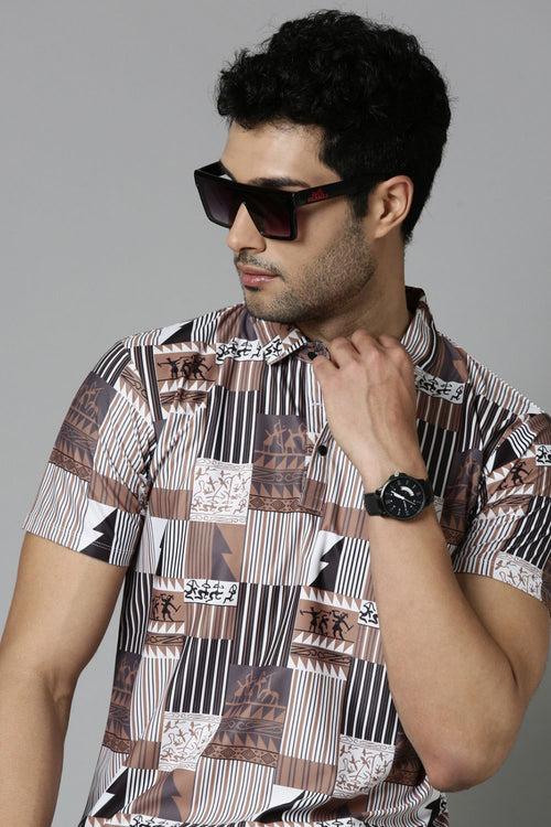 Caramel Printed Polo T-Shirt