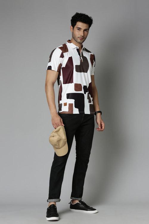 Hot Brown Printed Polo T-Shirt