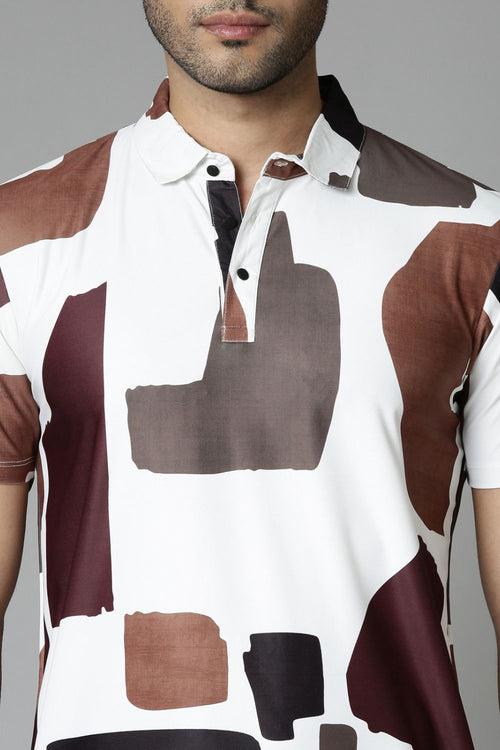 Hot Brown Printed Polo T-Shirt