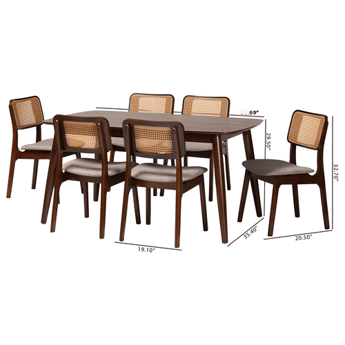 Inviting Mid-Century Charm: Teak Dining Set with Rattan Accents