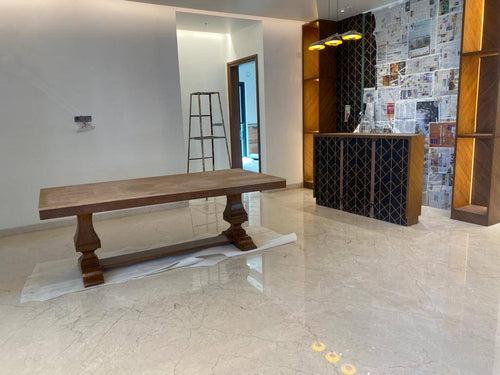 Customised Teak Wood Dining Table With Italian Marble Top TDT-3301