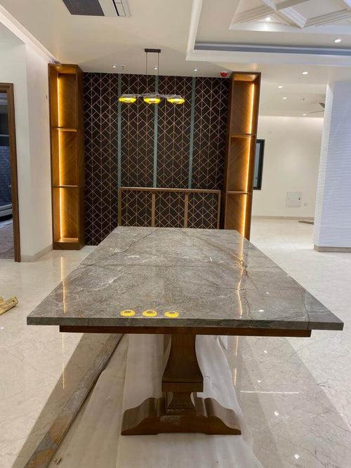 Customised Teak Wood Dining Table With Italian Marble Top TDT-3301