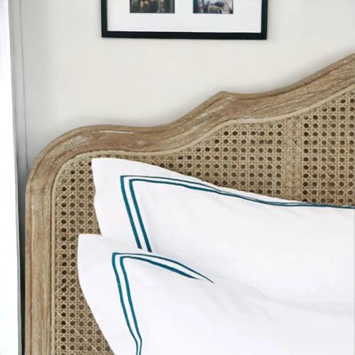 Teak Wood Bed with Rattan Accents | French Country Elegance