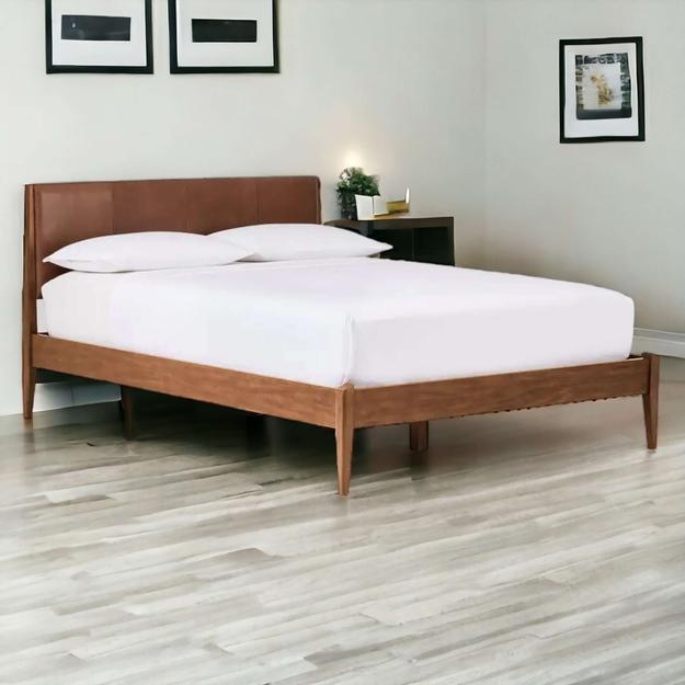 Scandinavian Bed | Airy Design, Angular Legs, Leather Upholstery