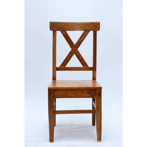 Teak wood dining chair with a X shaped backrest tch-2201