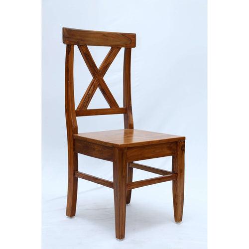 Teak wood dining chair with a X shaped backrest tch-2201