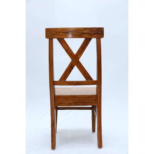 Teak wood dining chair with a X shaped backrest tch-2201