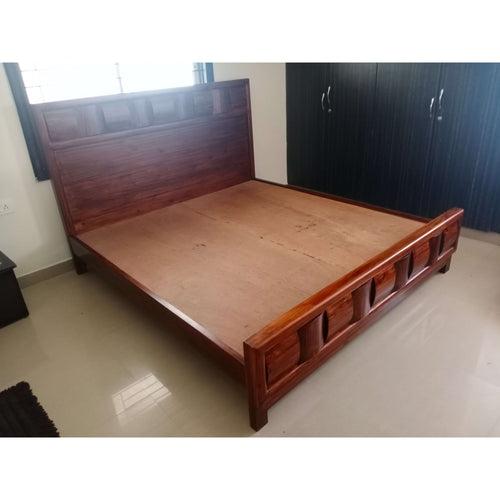 Teak Wood Block Bed Walnut - King Size