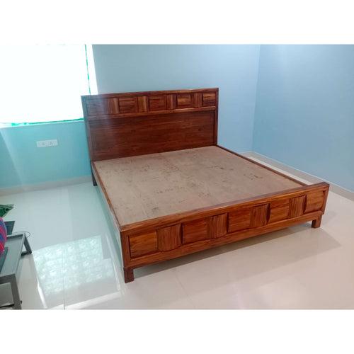 Teak Wood Block Bed Walnut - King Size