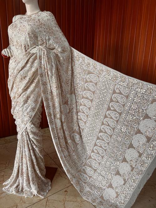 Ruhani Chikankari Saree with Gota Patti Sequins Pearl and Aari Embroidery