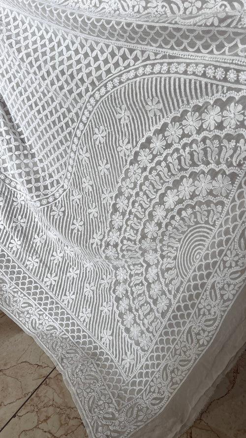 Ruhani Off White 3 taar Chikankari Hand Embroidered Saree