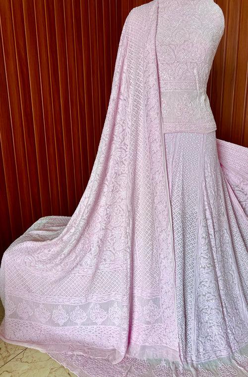 Ruhani Pink Chikankari Cut Dana Pearl Sequins Wedding Lehenga
