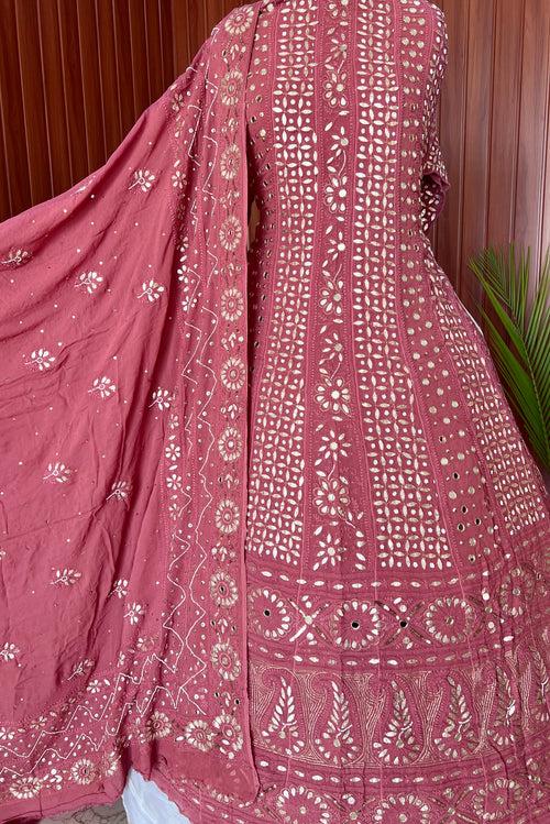 Ruhani Cherry Pink Chikankari gota mirror sequins pearl anarkali