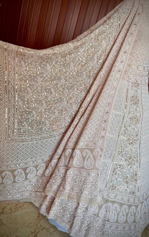 Nude Ruhani chikankari pearl and sequins wedding lehenga