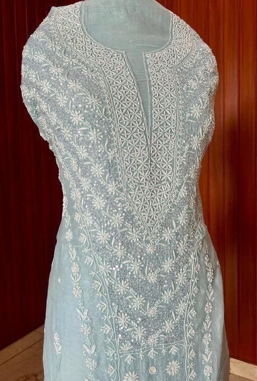 Light Blue Mulmul fine Chikankari kurta & dupatta set