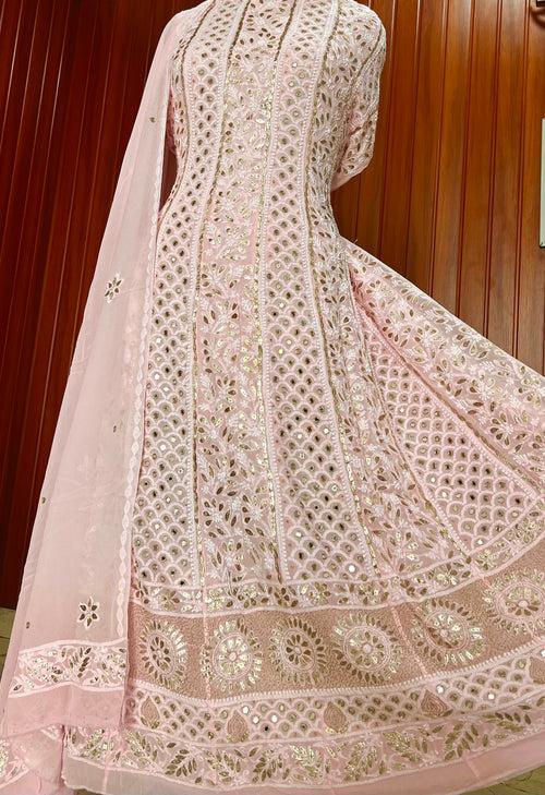 Ruhani Pink Chikankari Mirror and Gota Patti Anarkali with Dupatta