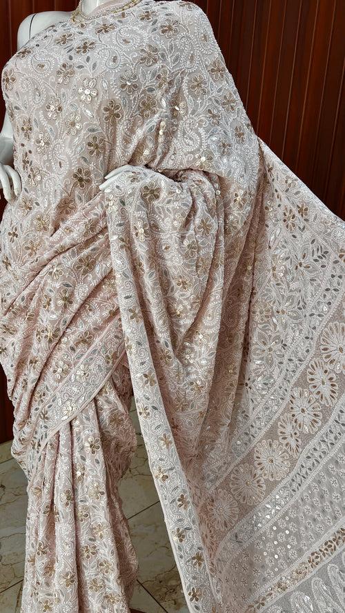 Ruhani Dusty Pink Chikankari and Gota Patti Saree