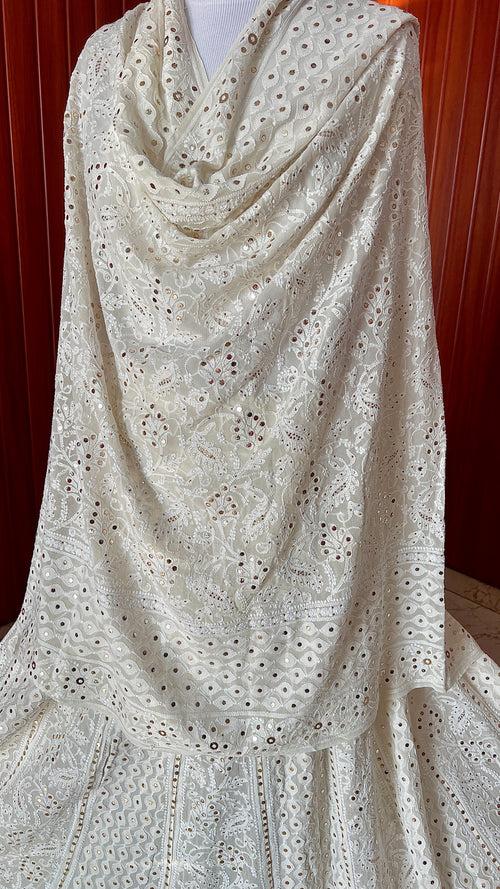 Ivory Ruhani Chikankari and Mukaish Lehenga