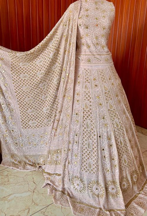 Masterpiece Ruhani Chikankari Sequins Cut Dana Pearl Wedding Lehenga