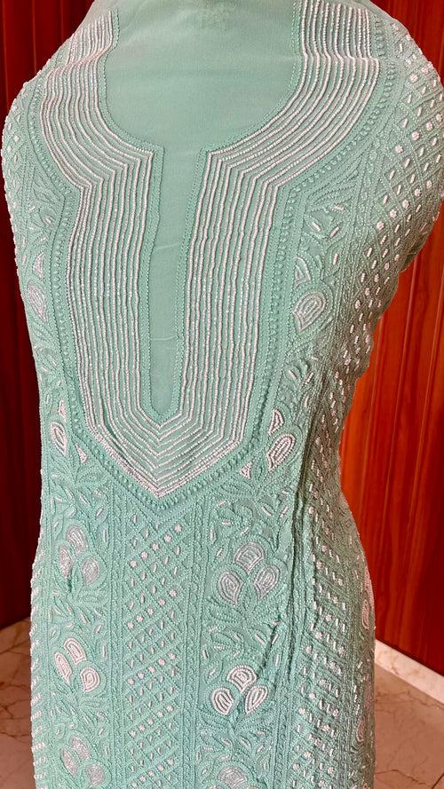 Sage green Chikankari Pearl Beads and Cut Dana Kurta and Dupatta