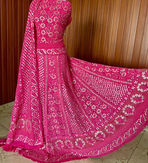 Hot Pink Chikankari and Gota Patti Georgette Lehenga Set