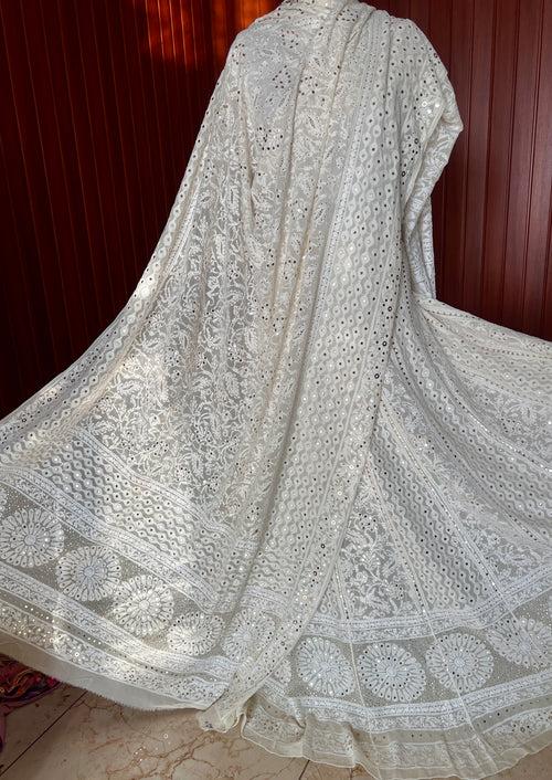 Ivory Ruhani Chikankari and Mukaish Lehenga