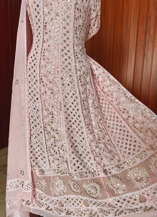 Ruhani Pink Chikankari Mirror and Gota Patti Anarkali with Dupatta