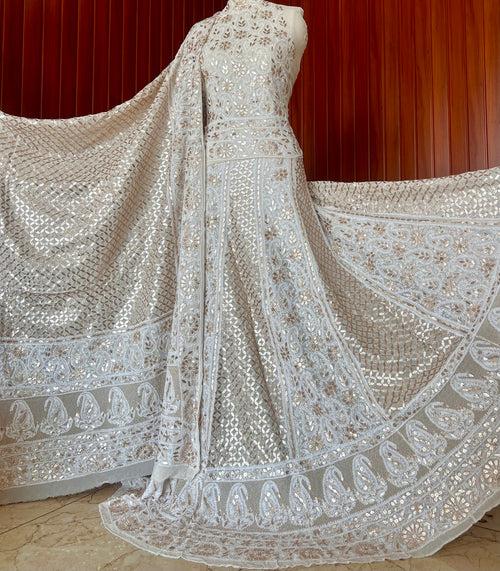 Ivory Ruhani Chikankari and Gota Patti Pure Georgette Lehenga Set