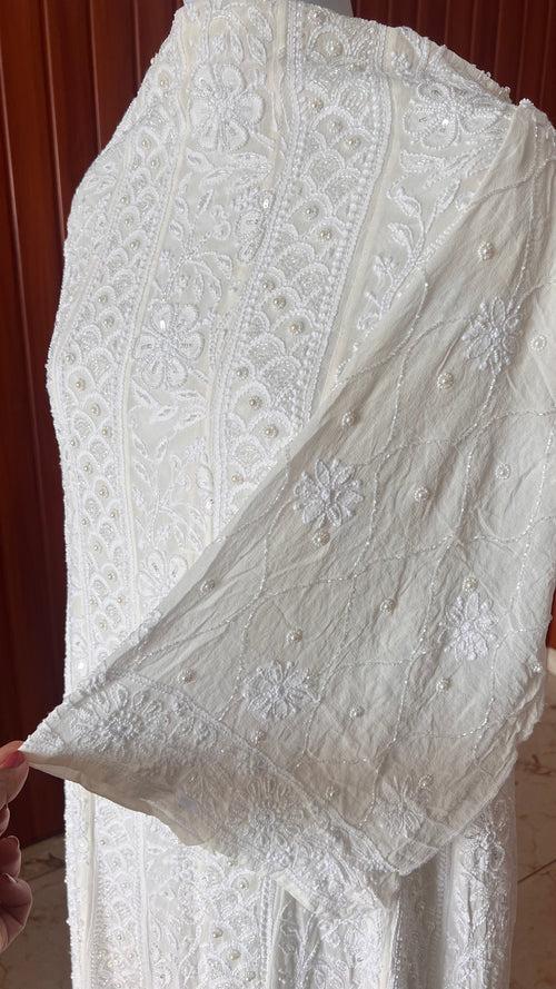 Ruhani Off White fine Chikankari Pearl Sequins and Cut Dana Anarkali