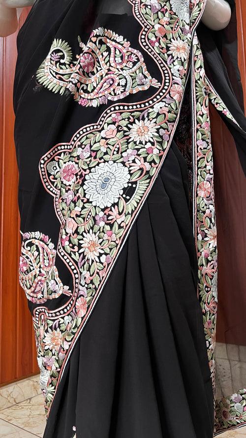 Black Masterpiece Parsi Gara Pure Georgette Saree