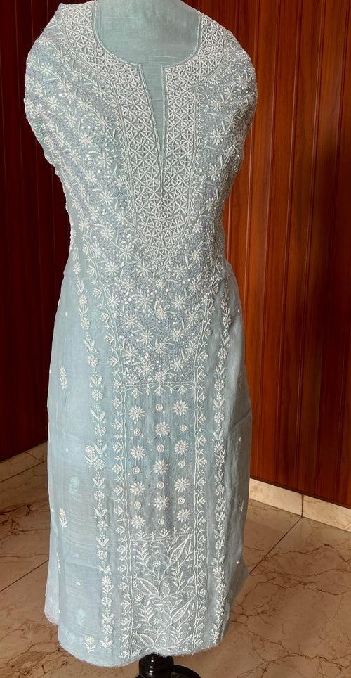 Light Blue Mulmul fine Chikankari kurta & dupatta set