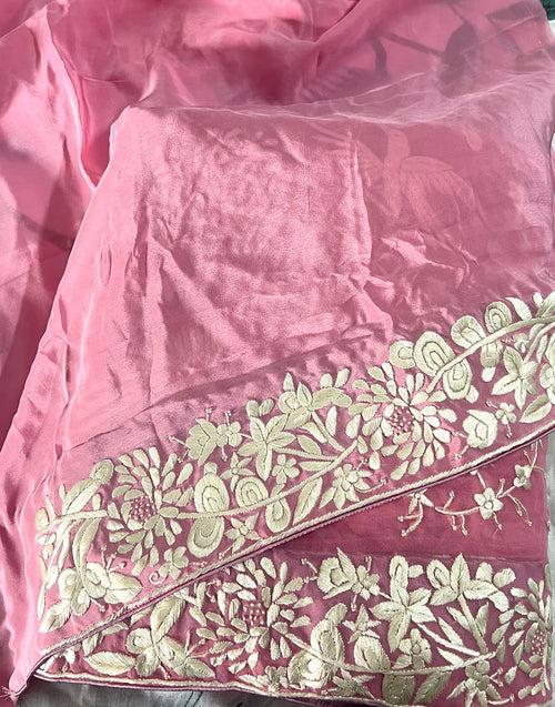 Pink Parsi Gara Hand Embroidered Saree