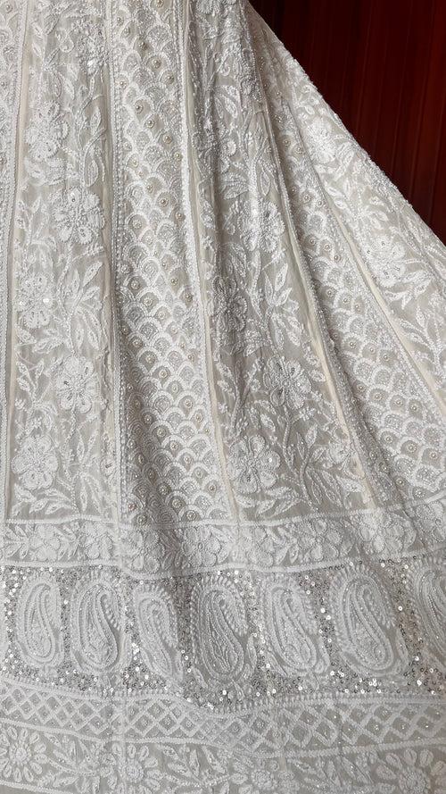 Ruhani Off White fine Chikankari Pearl Sequins and Cut Dana Anarkali