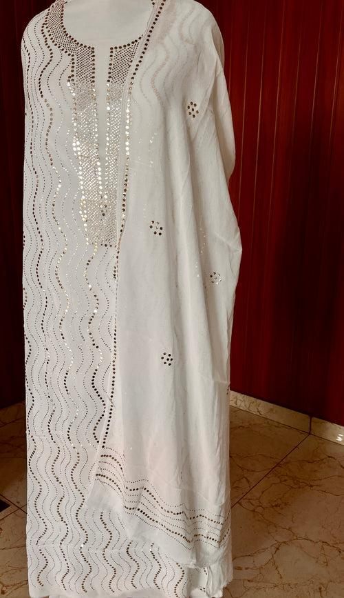 White heavy Mukaish Work Kurta and Dupatta Set