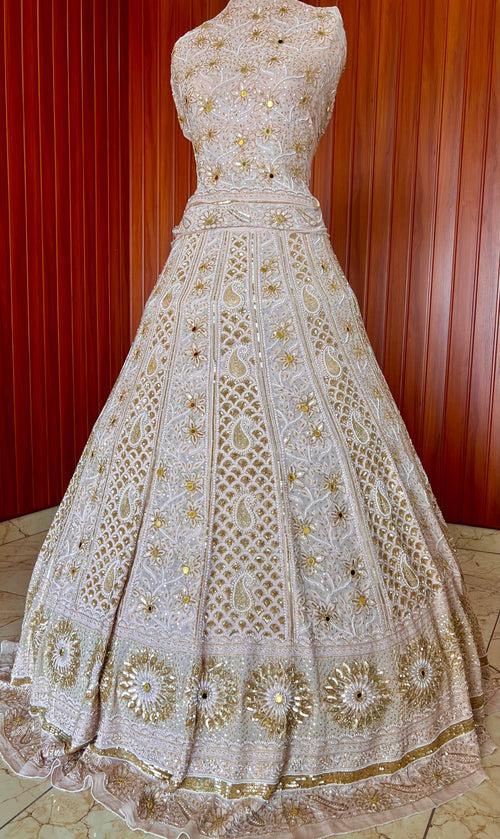 Masterpiece Ruhani Chikankari Sequins Cut Dana Pearl Wedding Lehenga