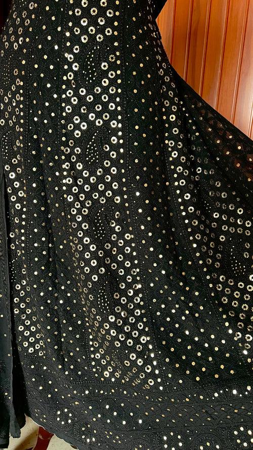 Ruhani Black Allover Chikankari and Heavy Ring Mukaish Anarkali with Dupatta