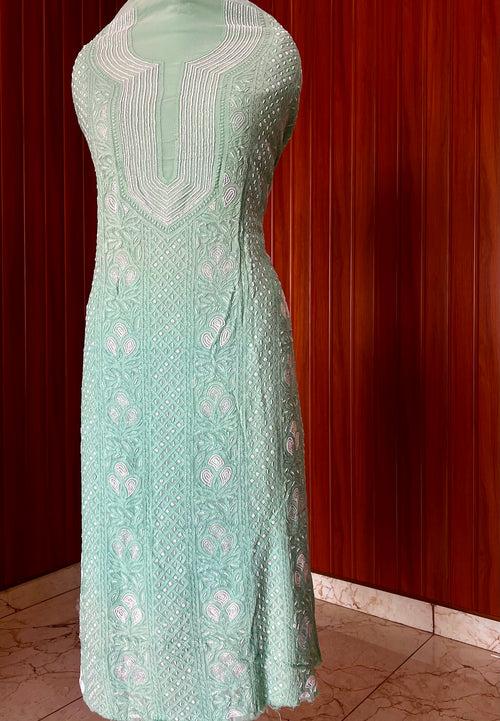 Sage green Chikankari Pearl Beads and Cut Dana Kurta and Dupatta