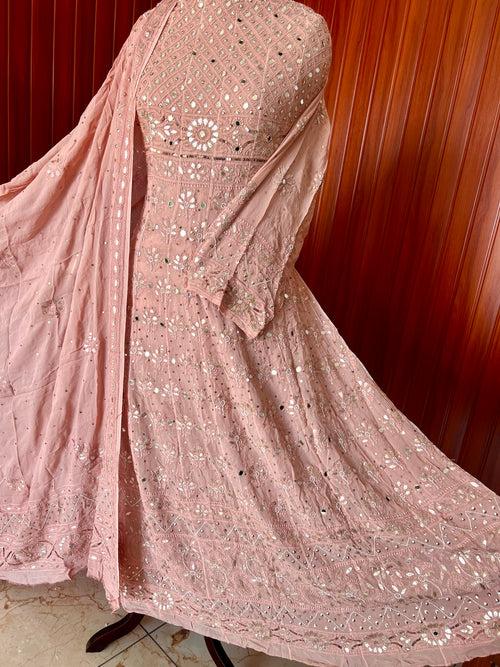 Ruhani Old Rose Chikankari gota mirror sequins pearl anarkali