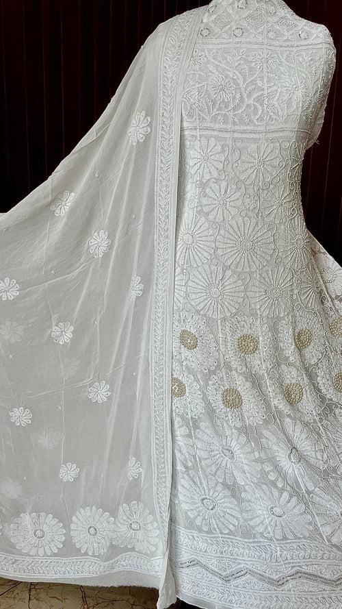 Ruhani Off White fine Chikankari Pearl Sequins Anarkali